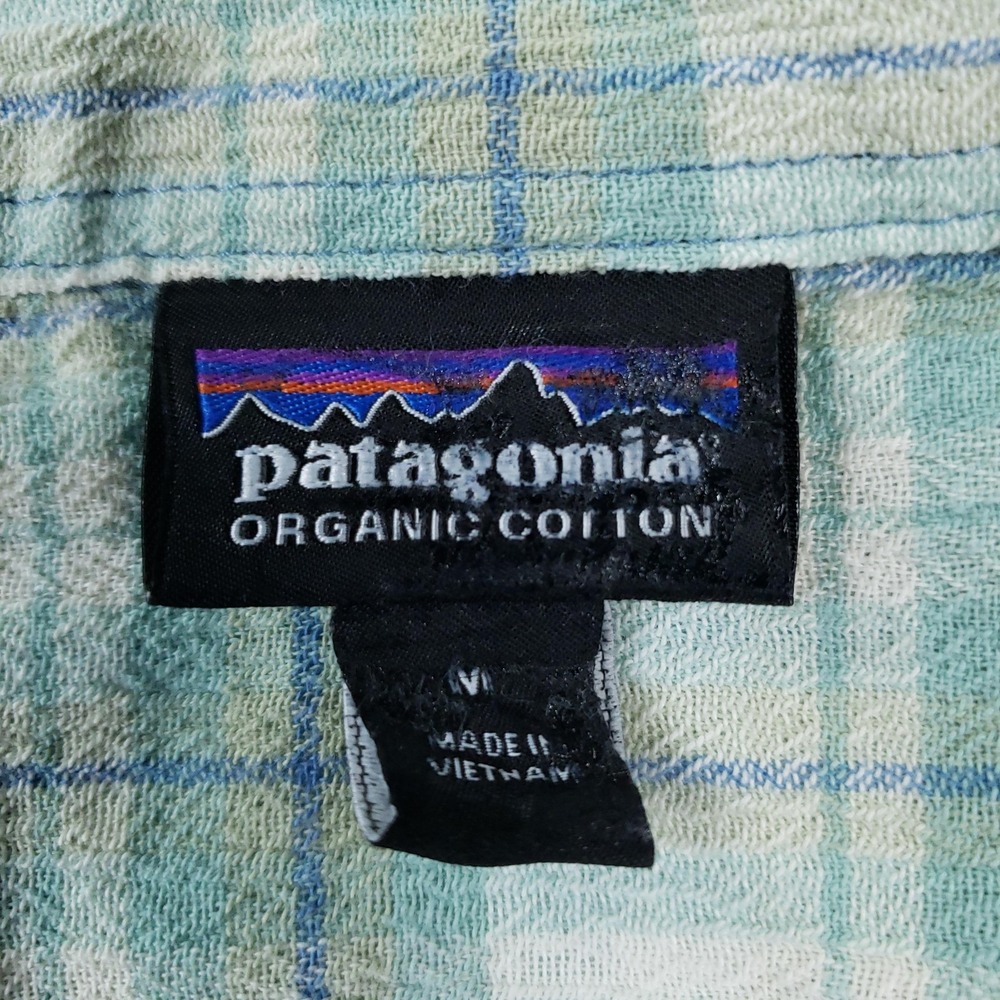 Patagonia Shirt Mens Medium Green Plaid Short Sleeve Organic Cotton Pockets - Picture 5 of 10